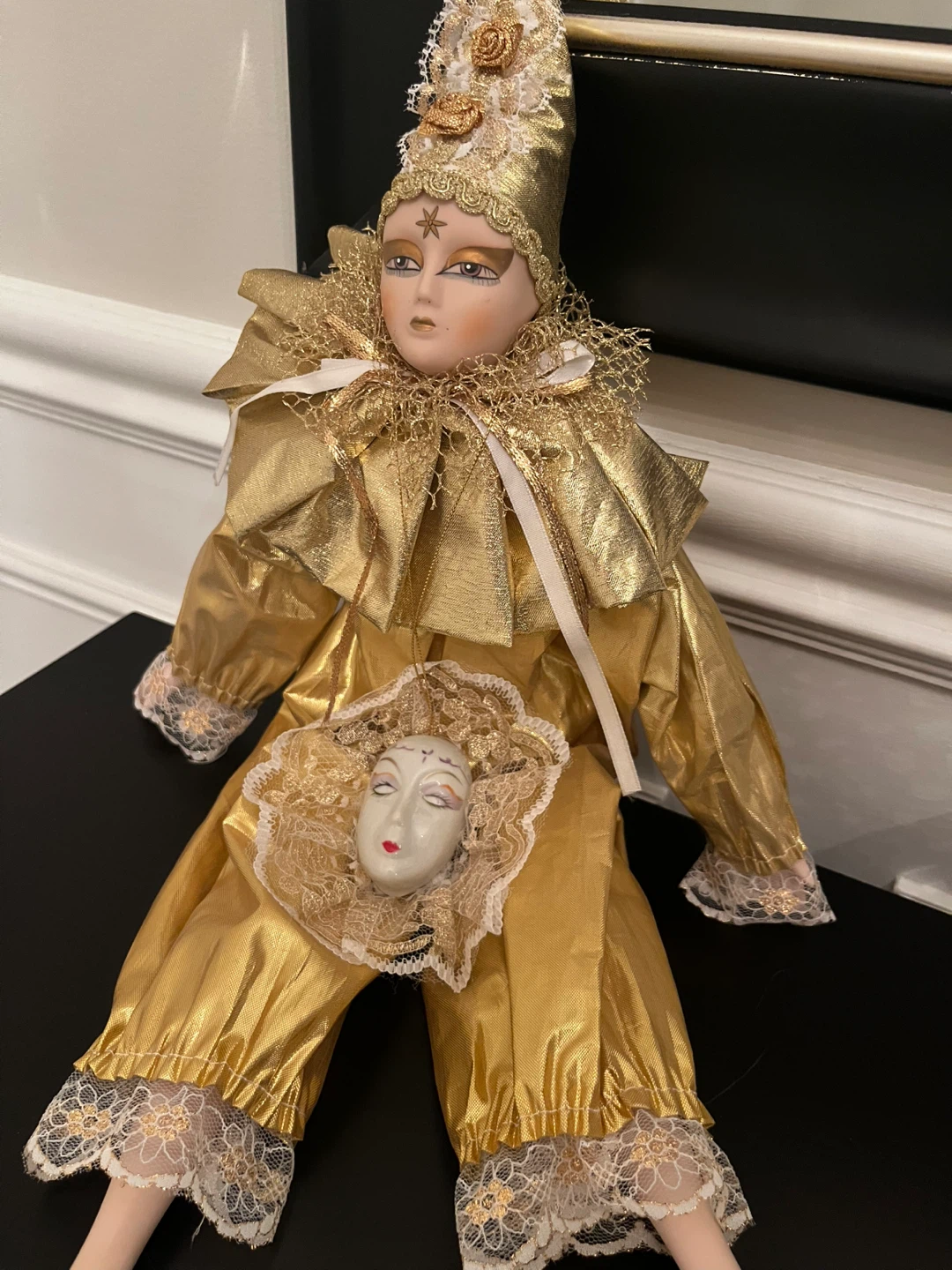 Vintage Porcelain Clown Doll Gold Outfit - photo 3