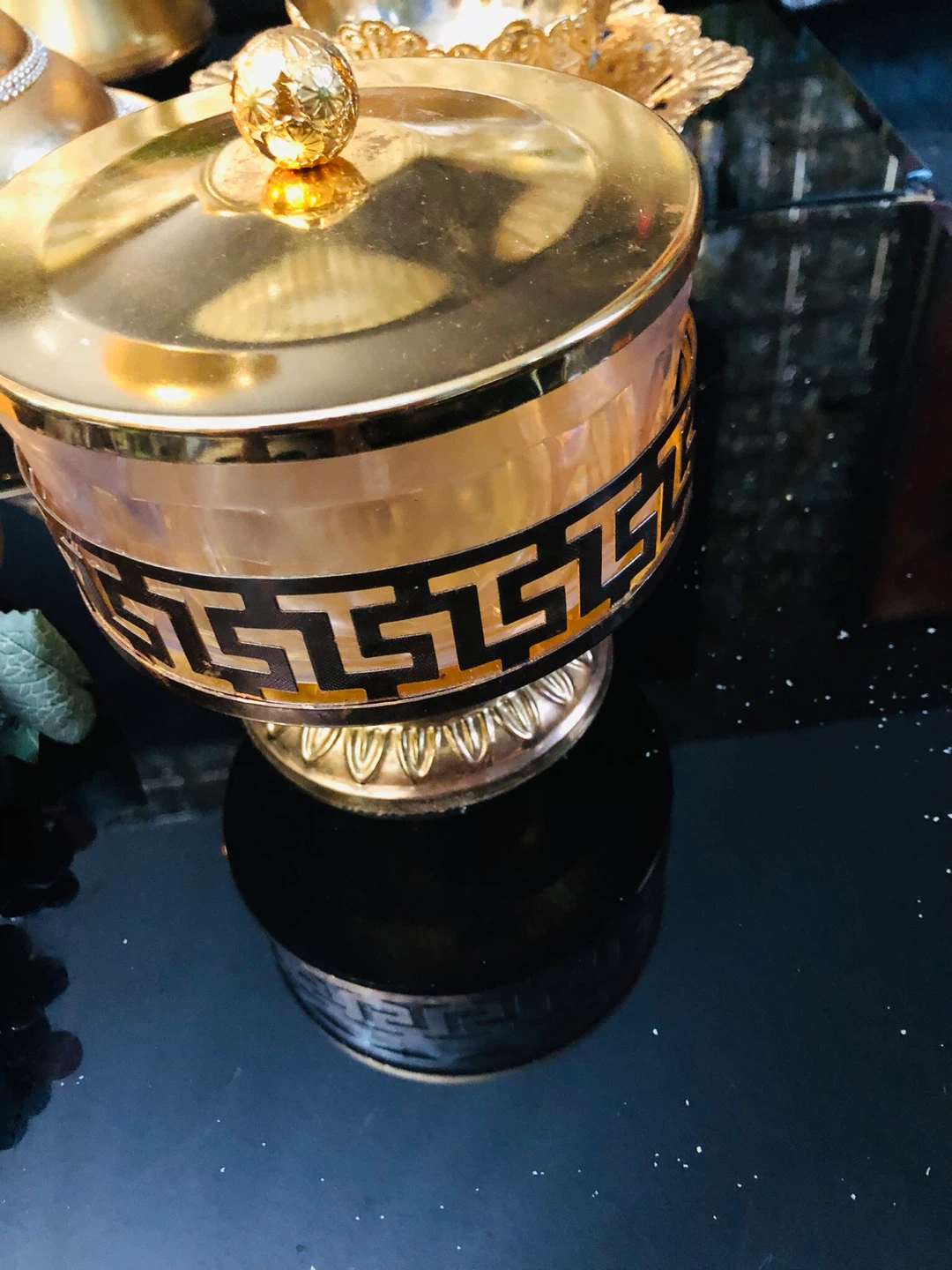 Decorative Gold  plated and Clear Candy Dish with Lid
