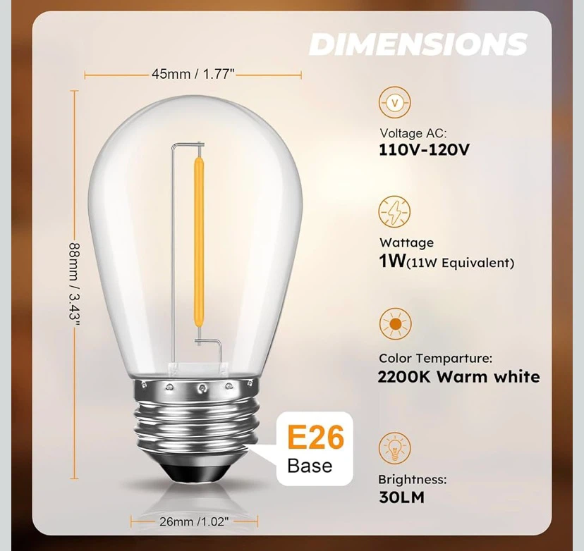 GvvooHome 19 Pack S14 LED Replacement String Light Bulbs - photo 4