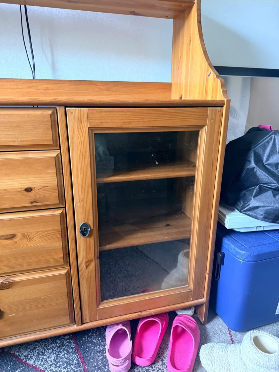 Wooden Media Console with Glass Doors and Drawers - photo 2