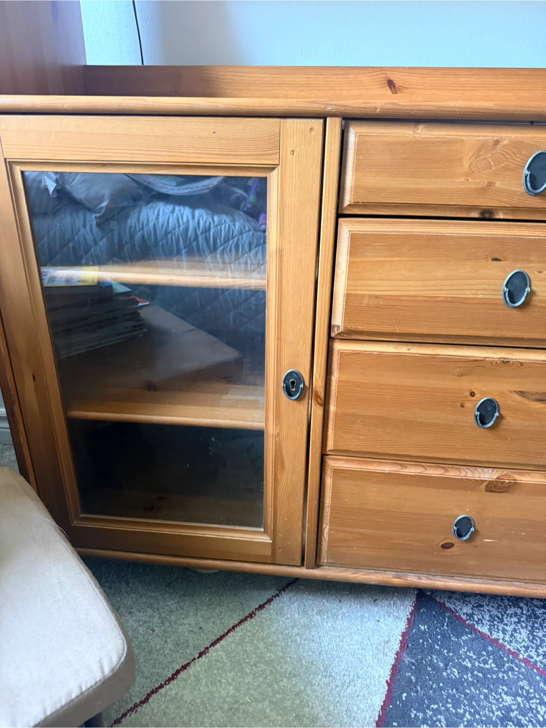 Wooden Media Console with Glass Doors and Drawers - photo 3