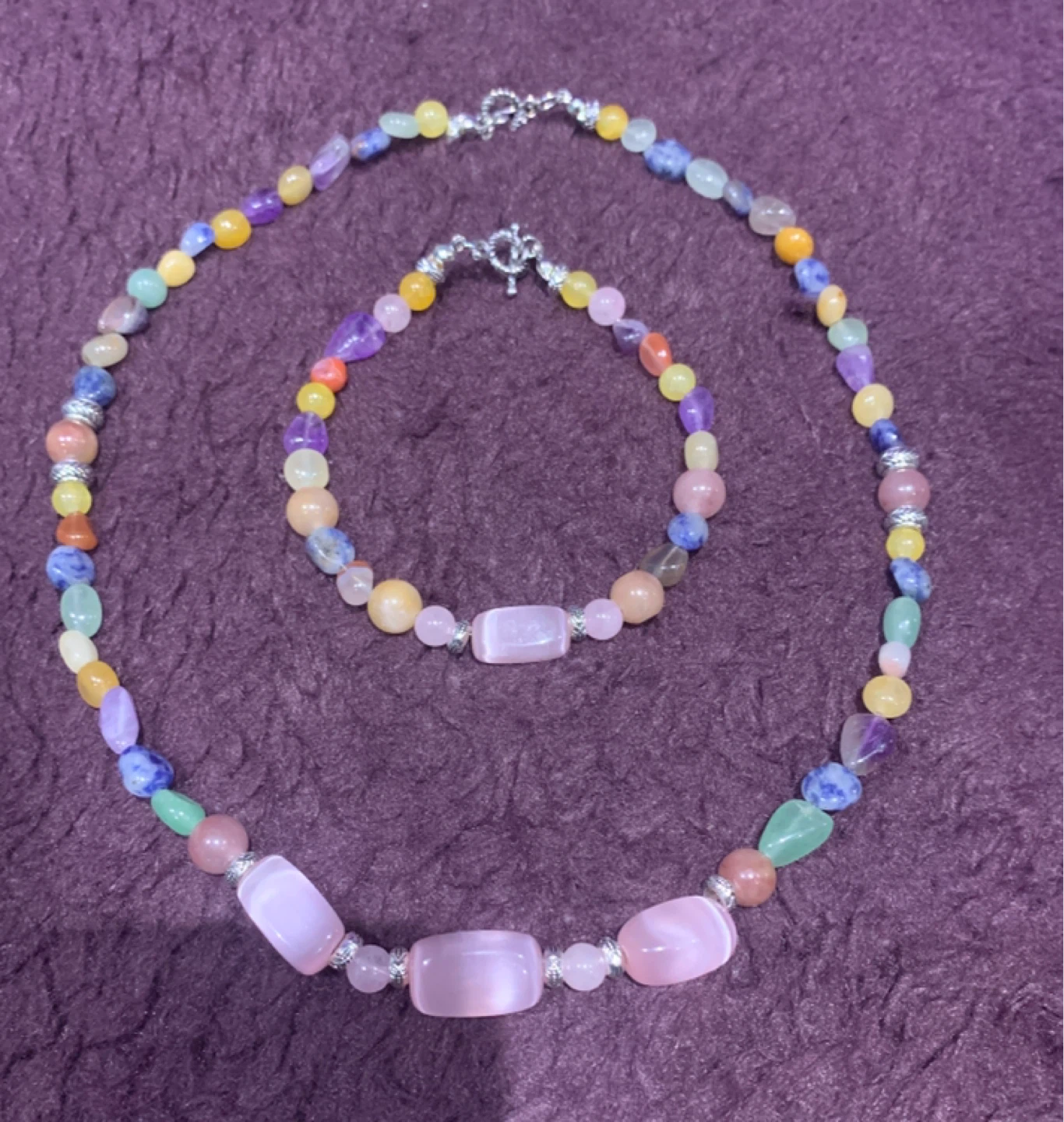 Natural Agate Stones Beaded Necklace and Bracelet Set