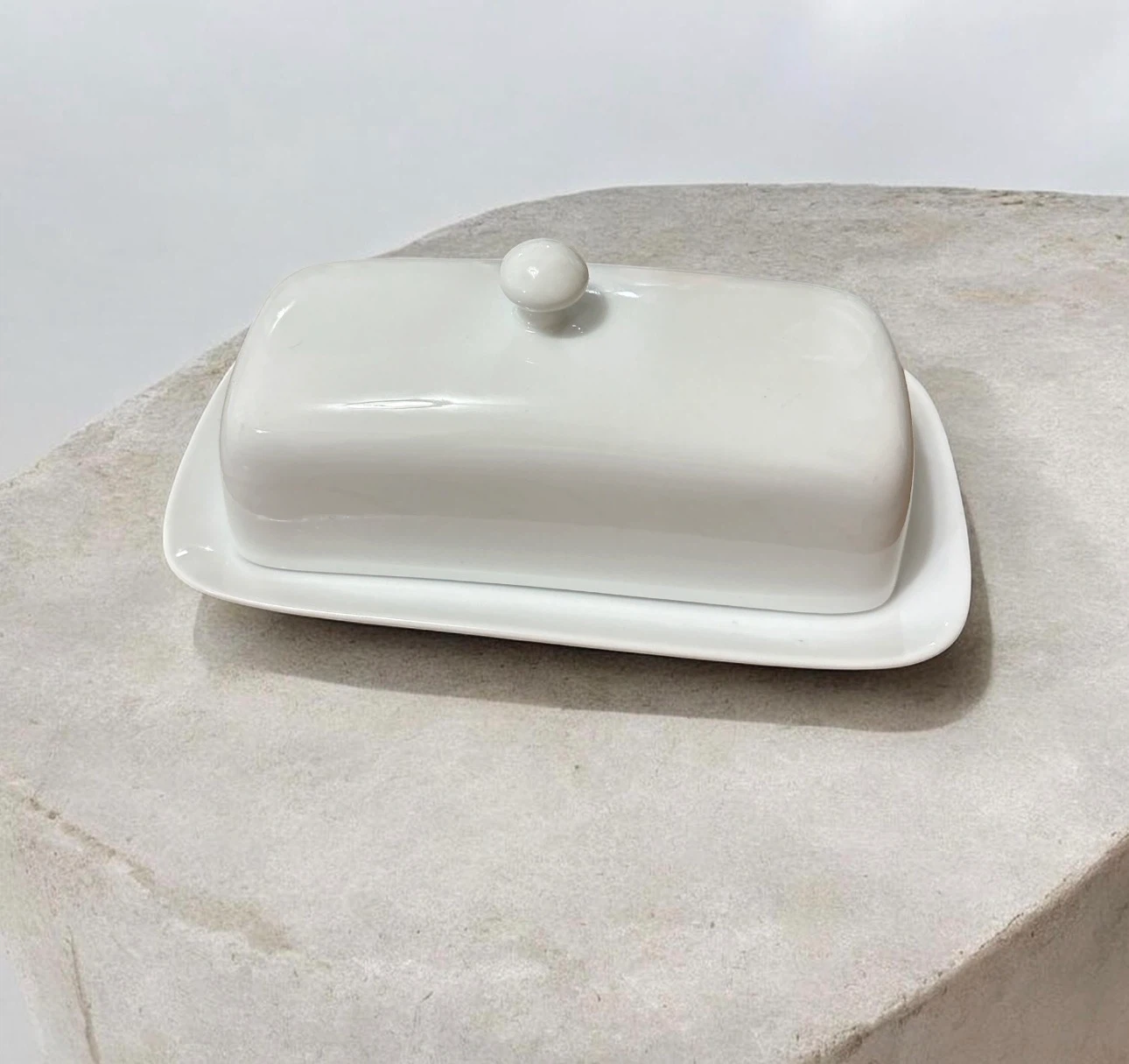 White Ceramic Butter Dish with Lid