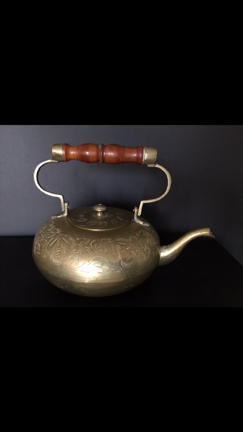 Vintage Brass Engraved Tea Kettle