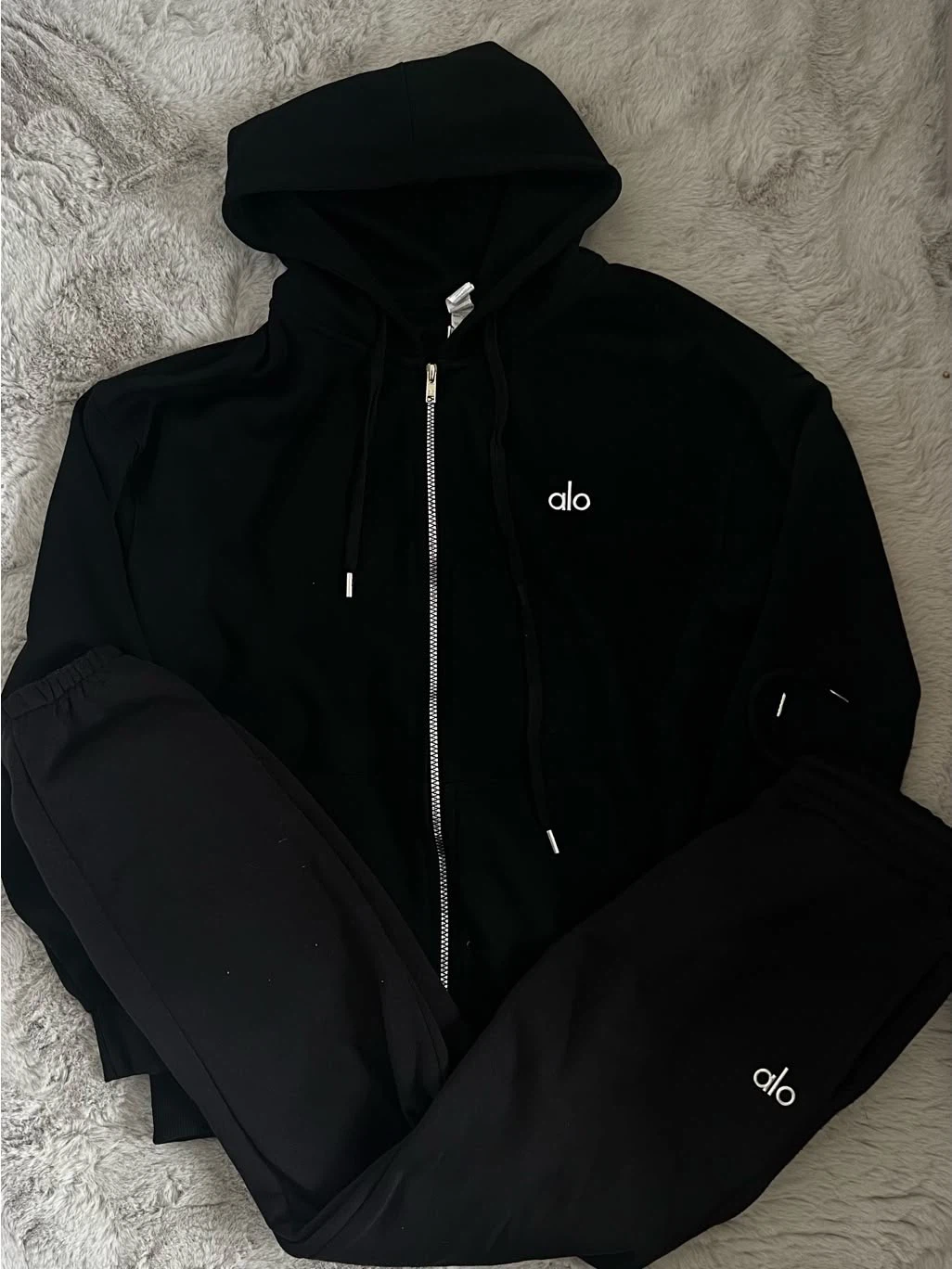Alo Black Zip-Up Hoodie and Joggers Set