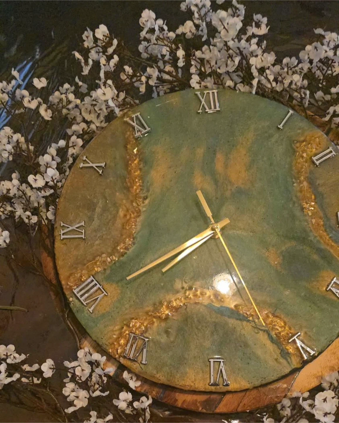 Unique Resin Wall Clock with Roman Numerals