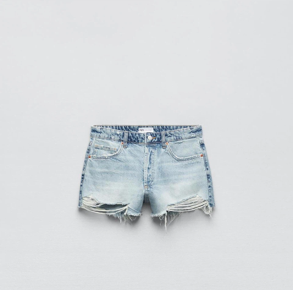 ZARA Denim Ripped High-Waisted Shorts