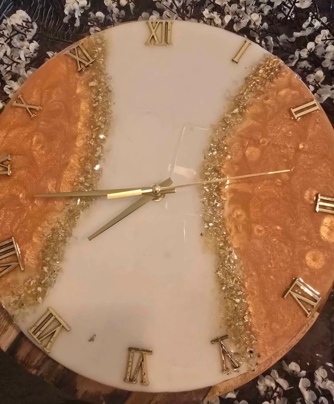 Resin Wall Clock with Gold Accents