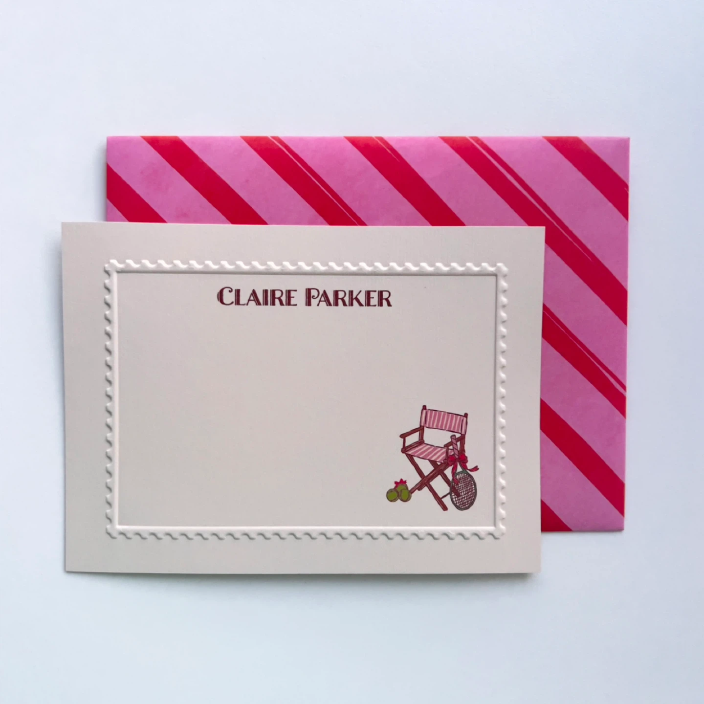 Personalised Embossed Stationery Card - Preppy Tennis theme