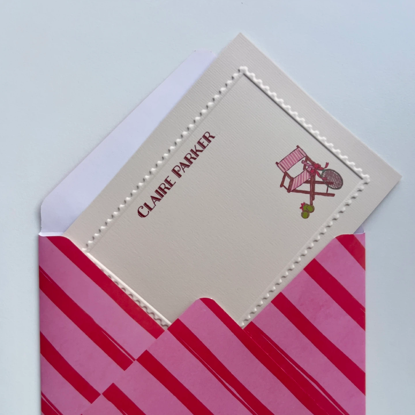Personalised Embossed Stationery Card - Preppy Tennis theme - photo 4