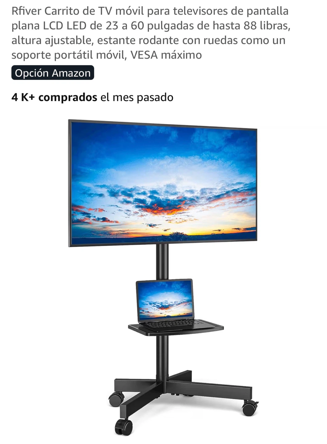 Rolling TV Stand with Laptop Shelf