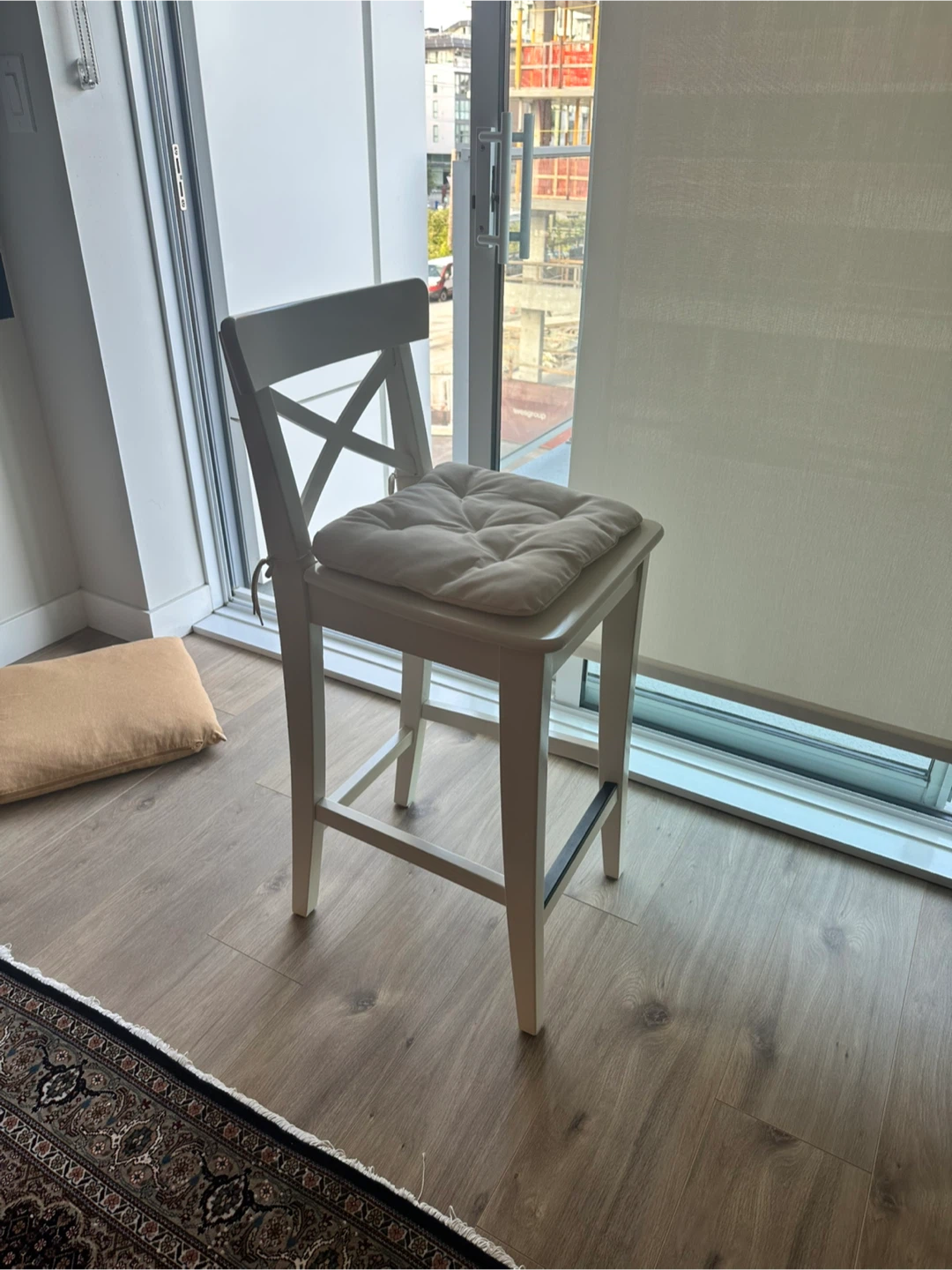 White Bar Stool with Cushion