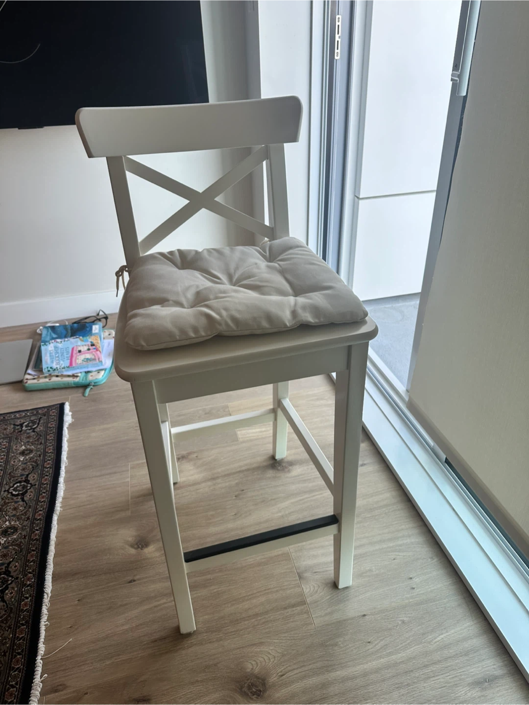 White Bar Stool with Cushion - photo 3