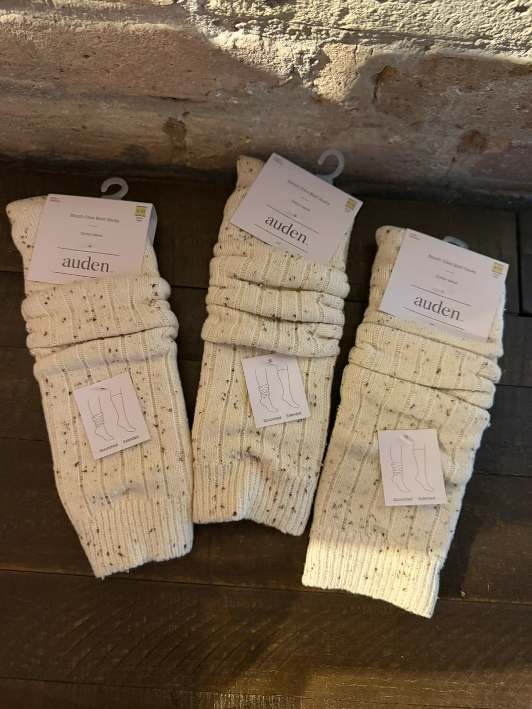 3 Pairs! Auden Slouch Crew Boot Socks - Cream Speckled