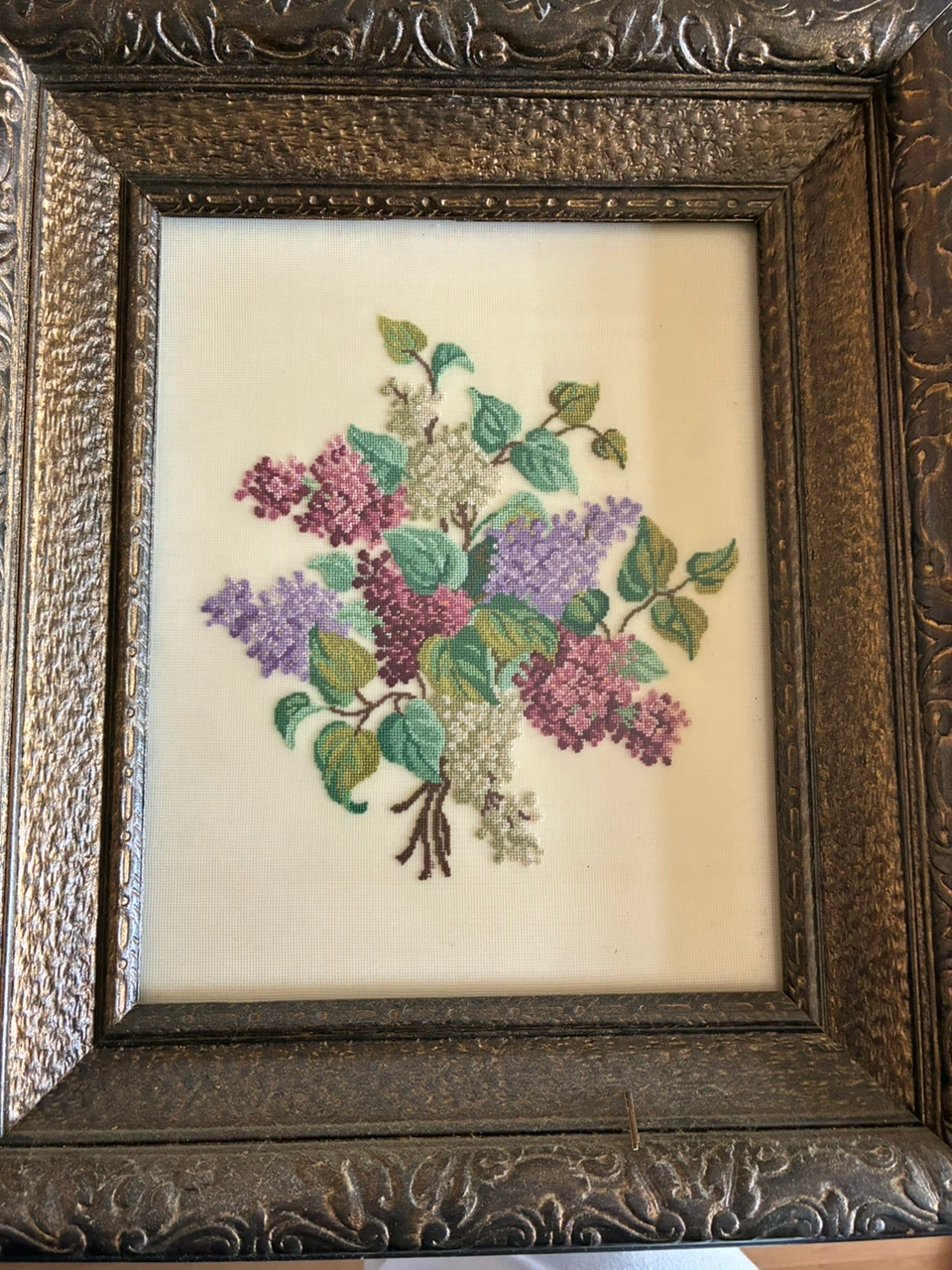Framed Cross-Stitch Lilac Bouquet