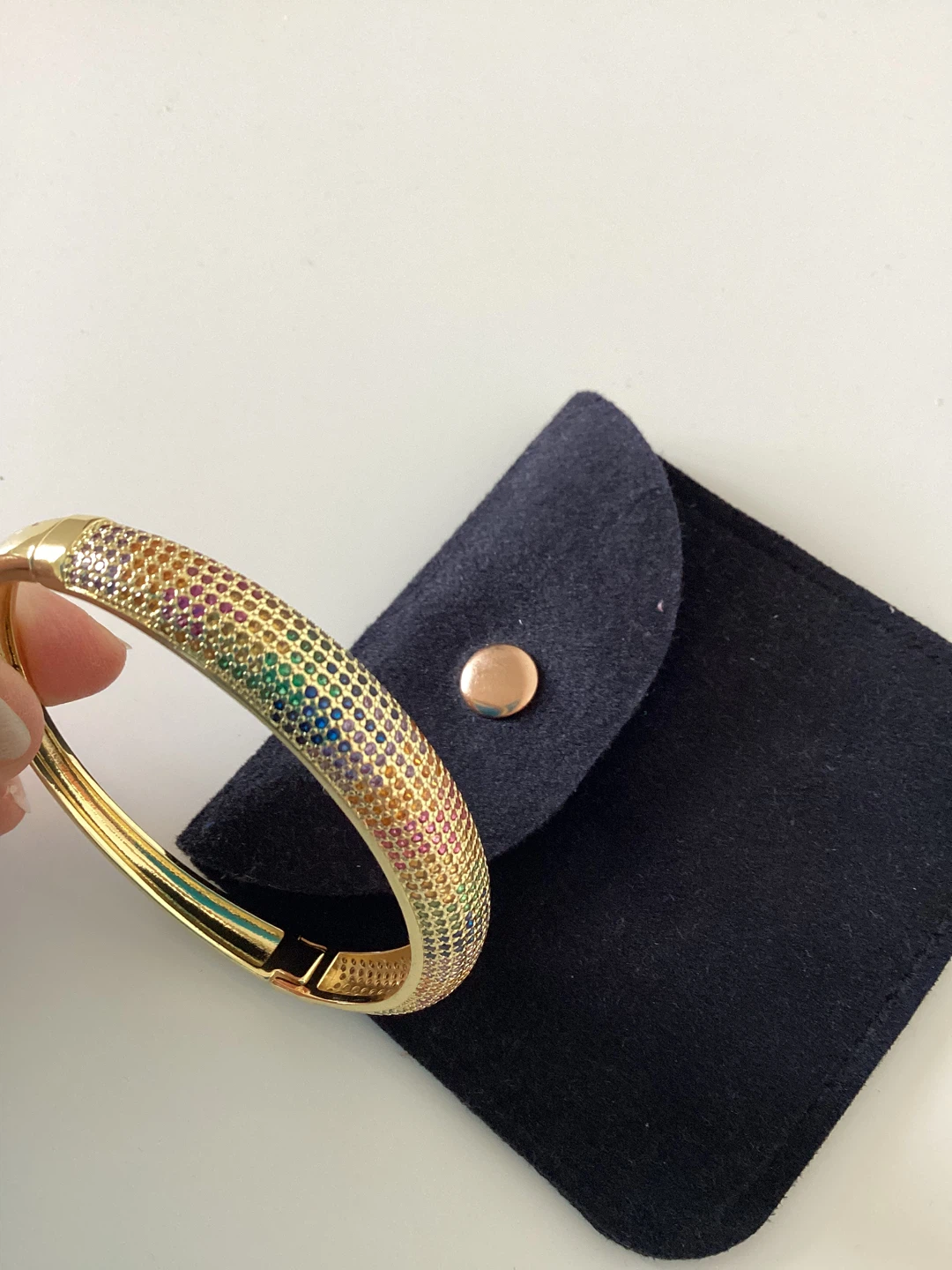 Gold-tone Bangle with colourful Crystals - photo 2