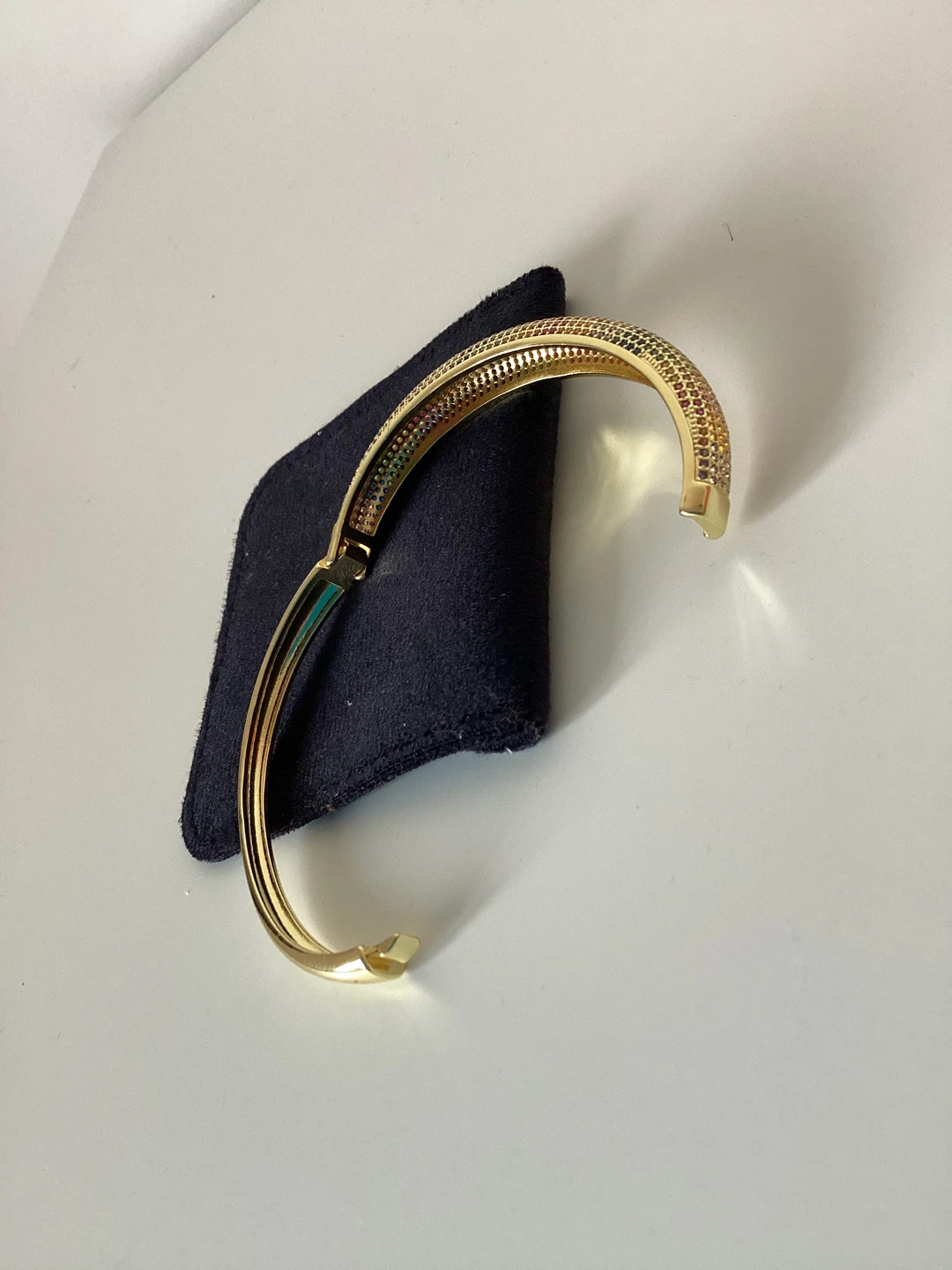Gold-tone Bangle with colourful Crystals - photo 3