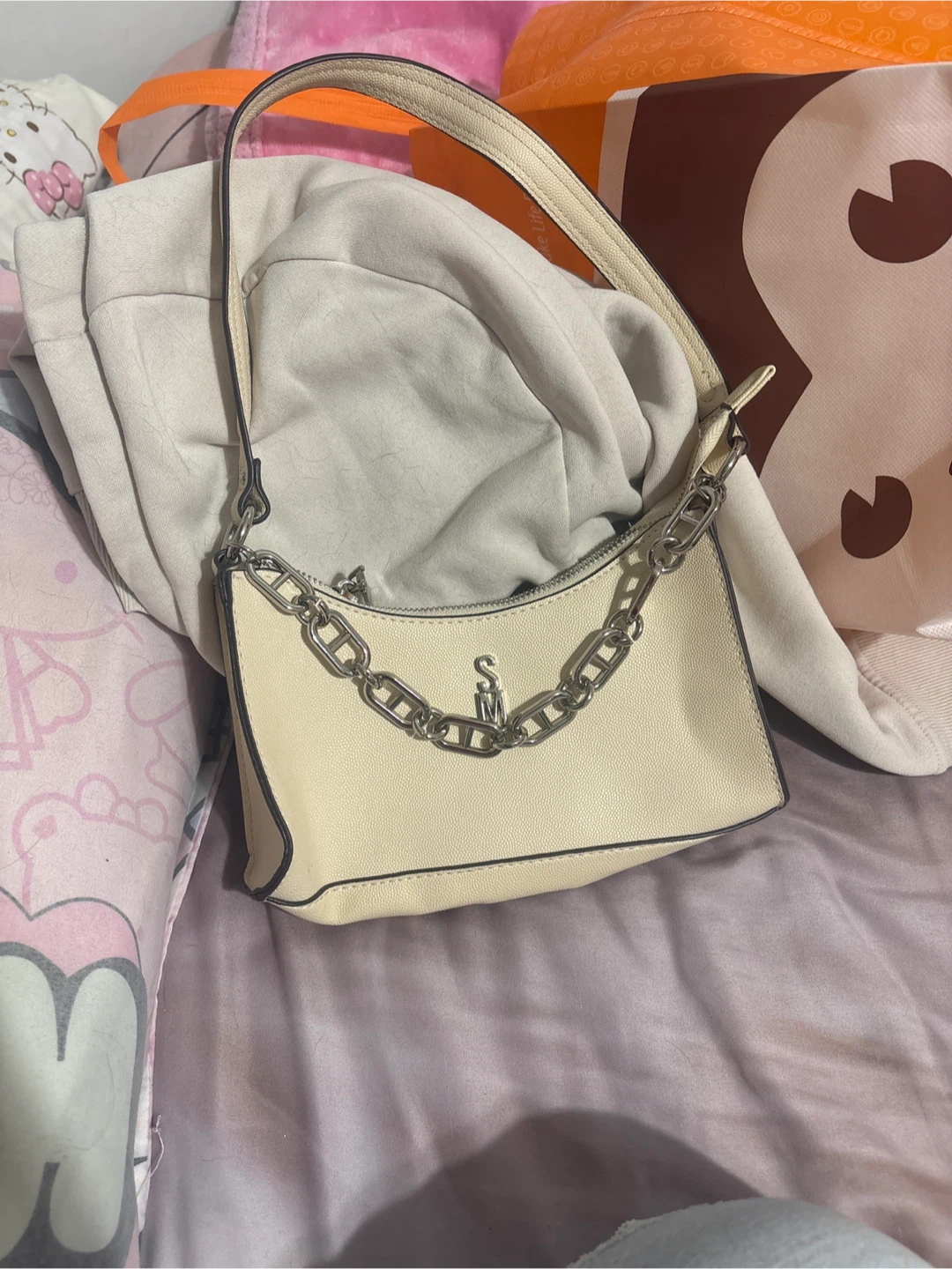 Beige and silver  bag