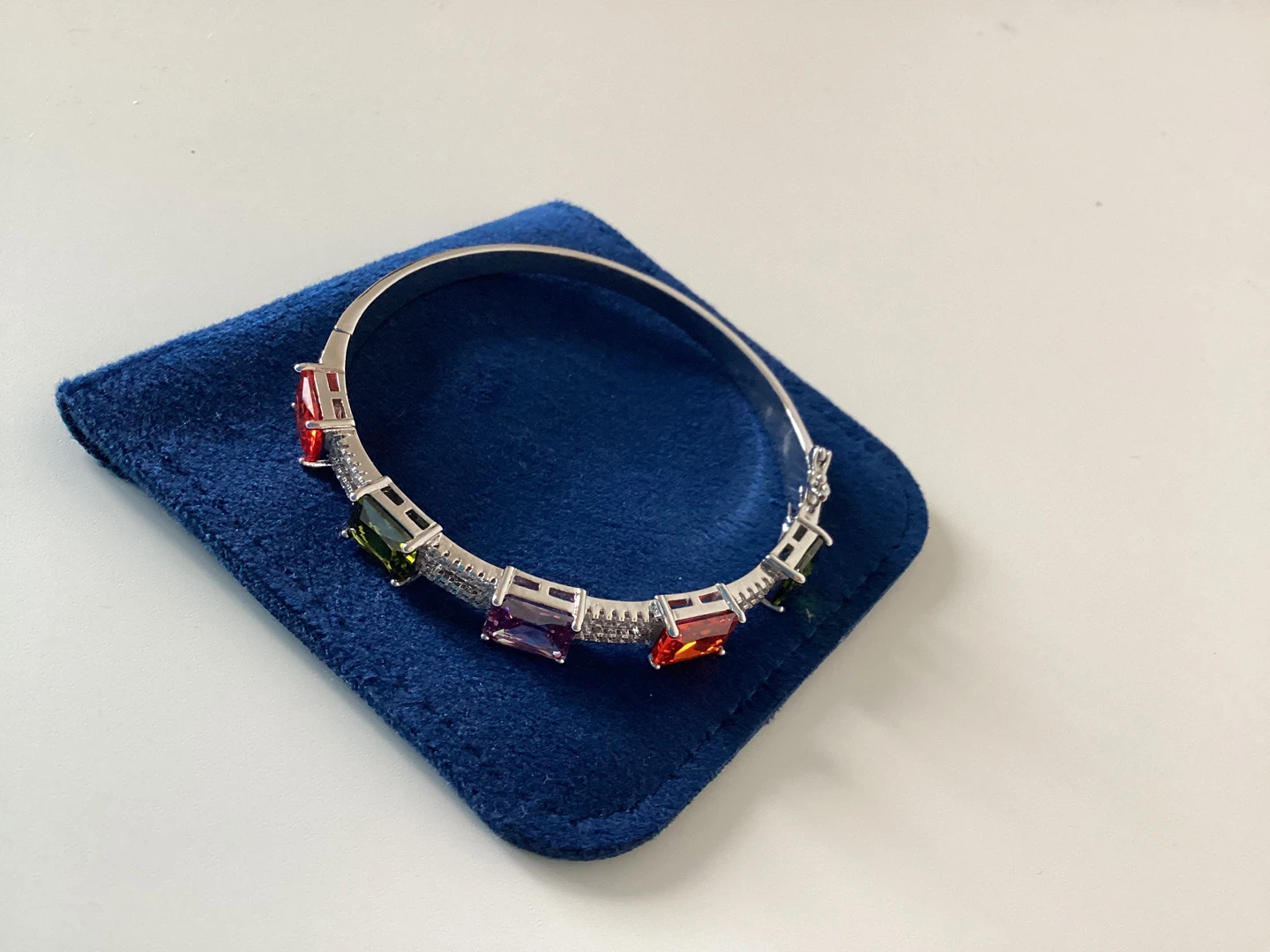 Silver-tone Bangle Bracelet with Colourful crystals - photo 2