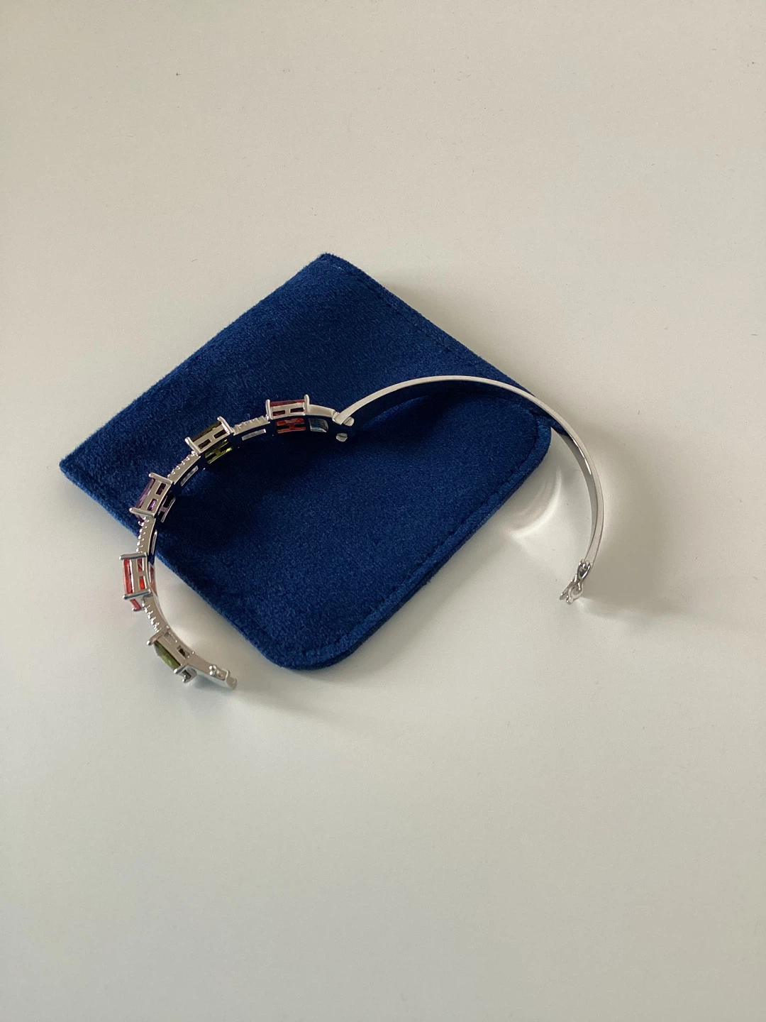 Silver-tone Bangle Bracelet with Colourful crystals - photo 3