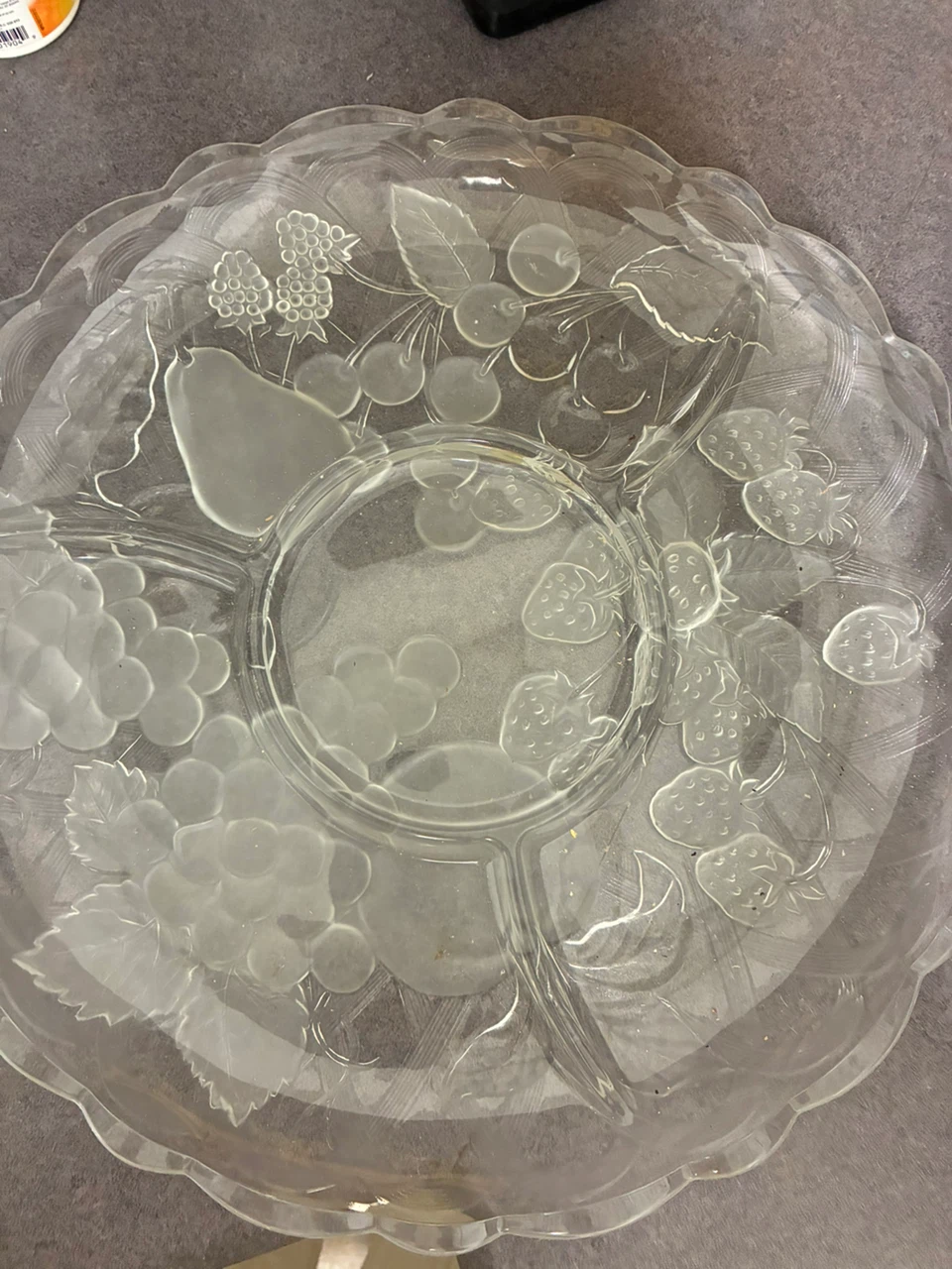 Glass Divided Serving Platter with Fruit Embossing