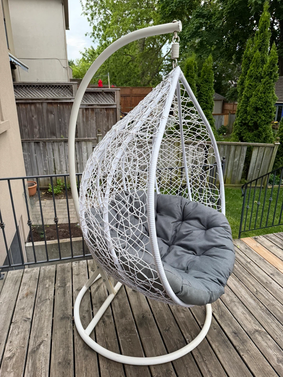 White Hanging Egg Chair with Grey Cushion