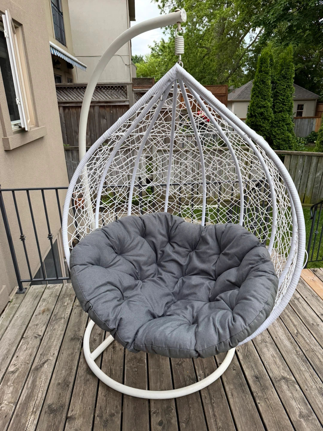 White Hanging Egg Chair with Grey Cushion - photo 2