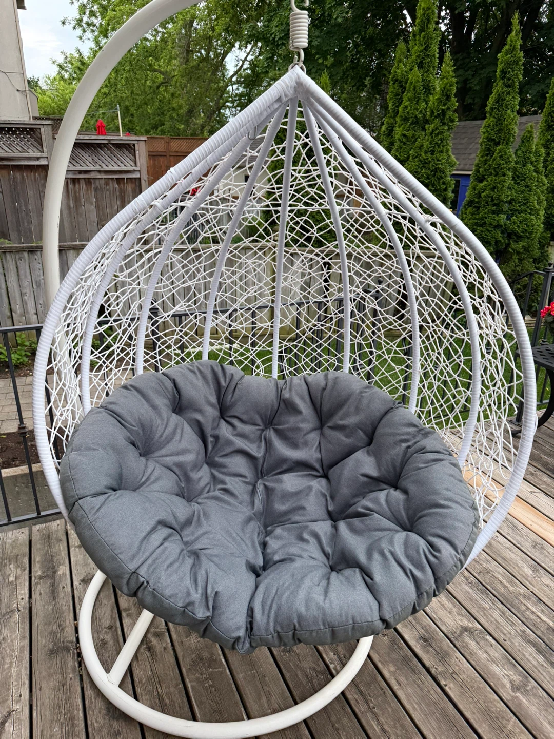 White Hanging Egg Chair with Grey Cushion - photo 3