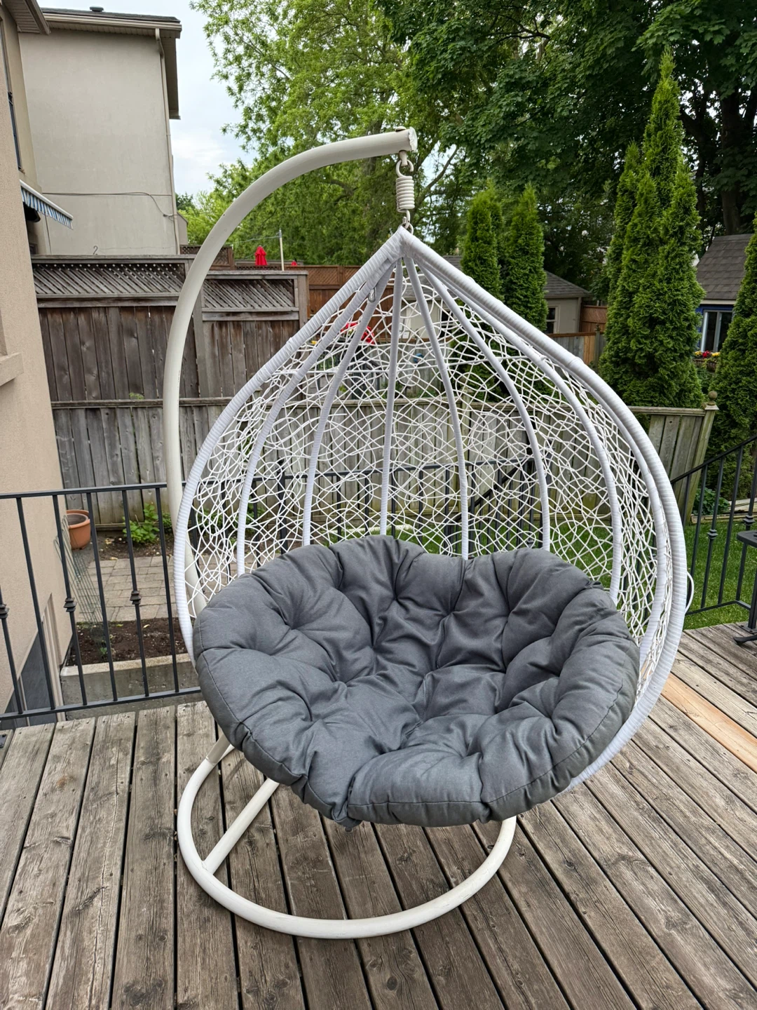 White Hanging Egg Chair with Grey Cushion - photo 4