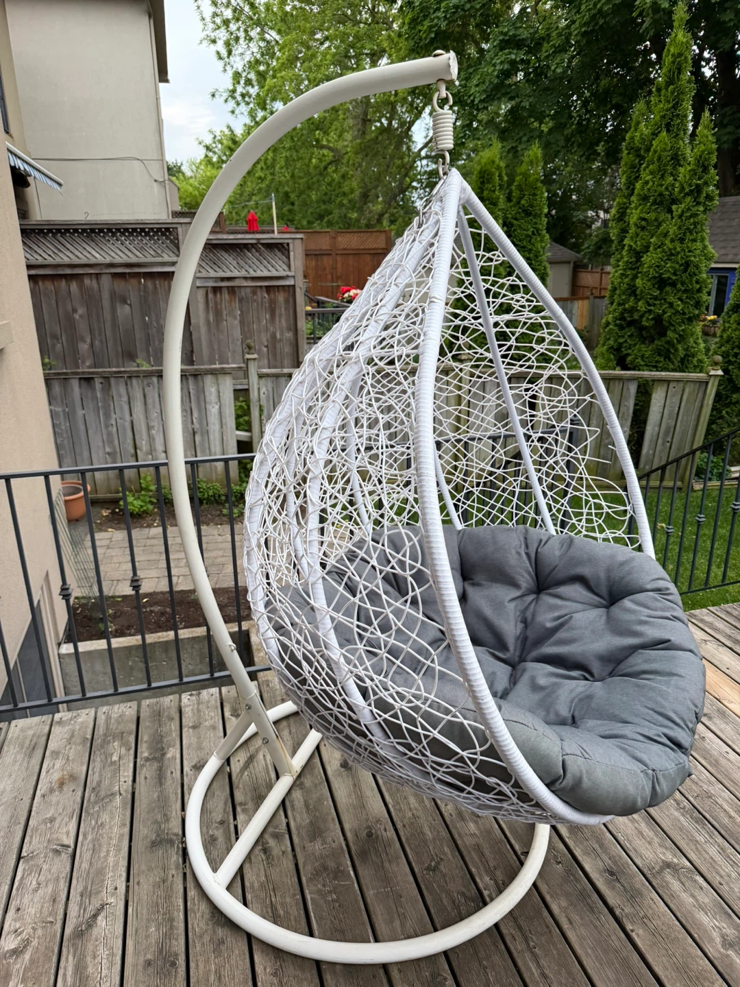 White Hanging Egg Chair with Grey Cushion - photo 5