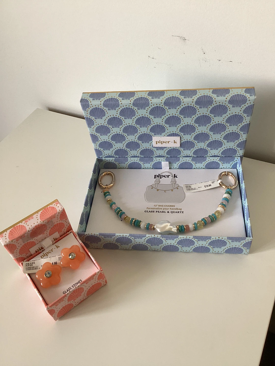 Piper K Bag Charms & Flower Earrings Set