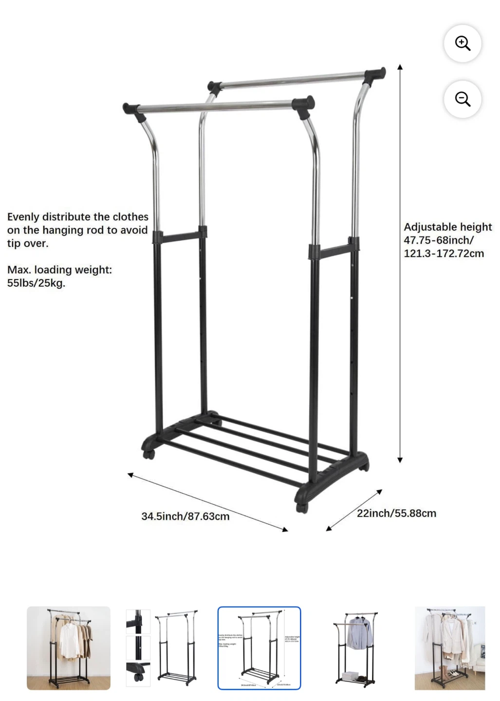 Mainstays Double Rod Garment Rack - Black/Chrome - photo 3