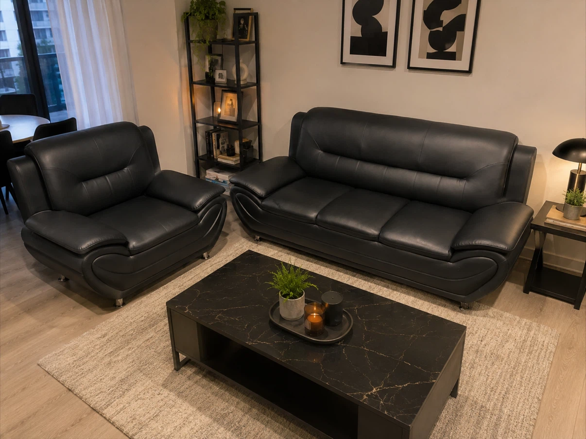 3-piece Black Sofa Set