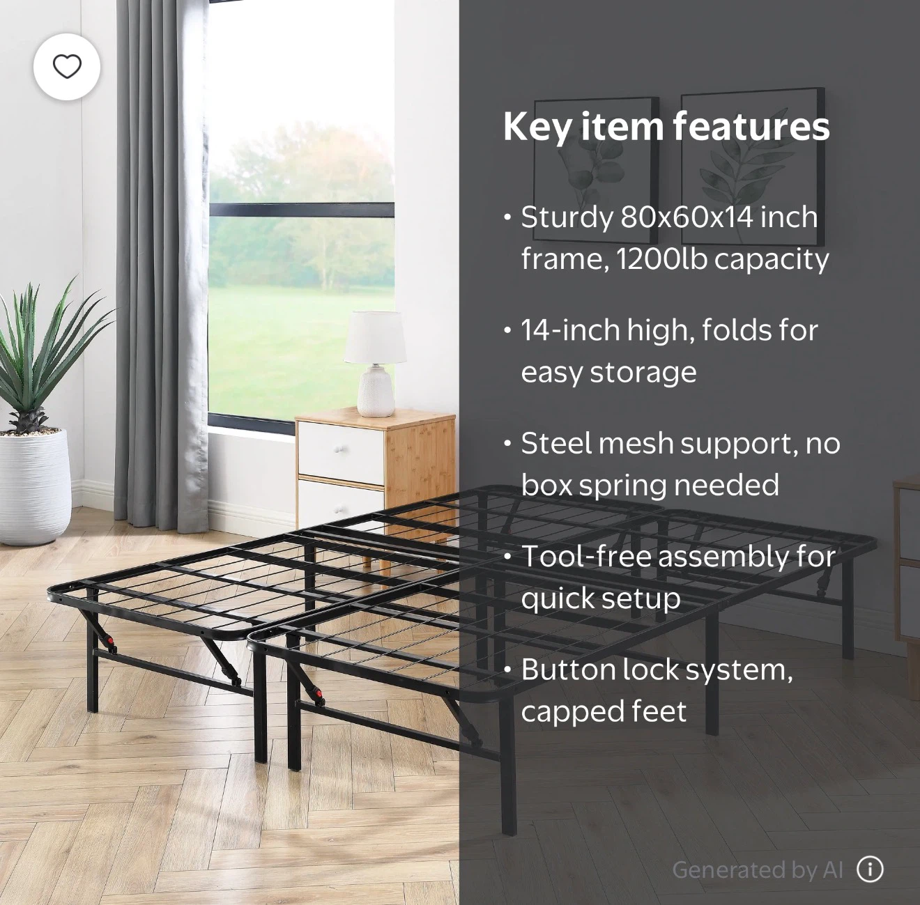 Mainstays 14" High Profile foldable queen bed frame - photo 2
