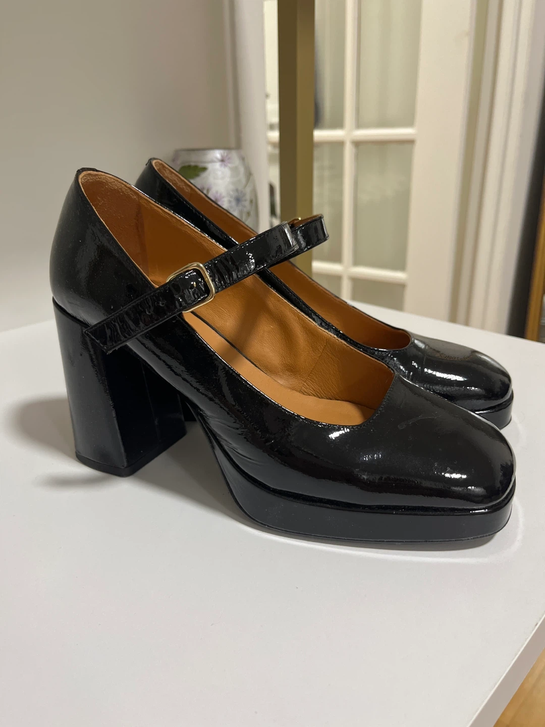 Sezane Mary Jane Heels Black Patent Leather Size 40