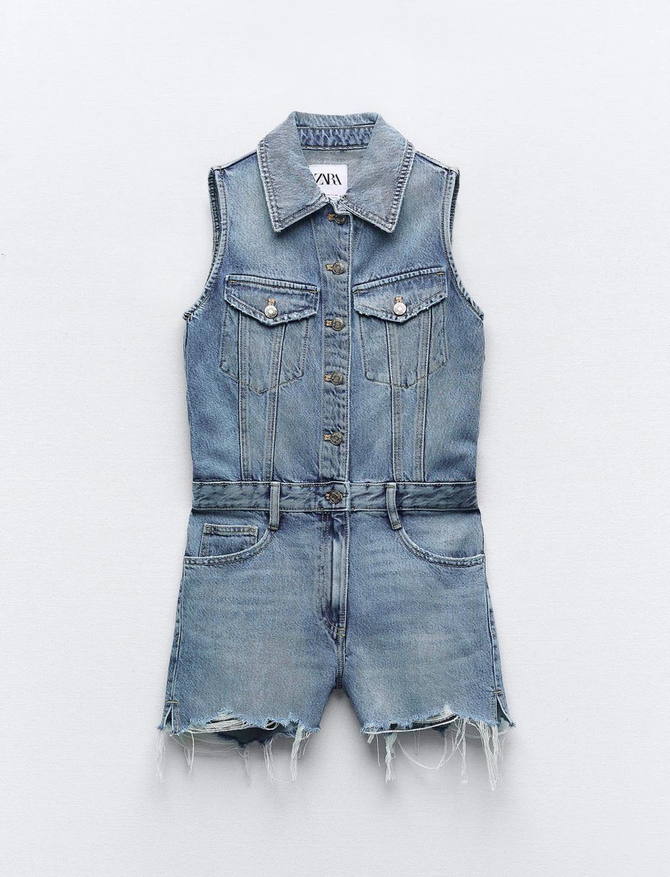 New Zara Denim Shortalls Jumpsuit
