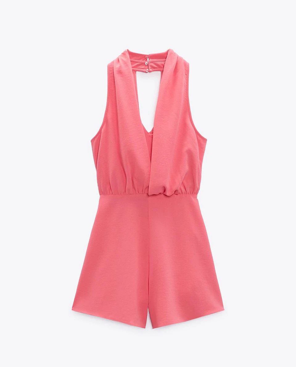 Pink New V-Neck Halter Romper
