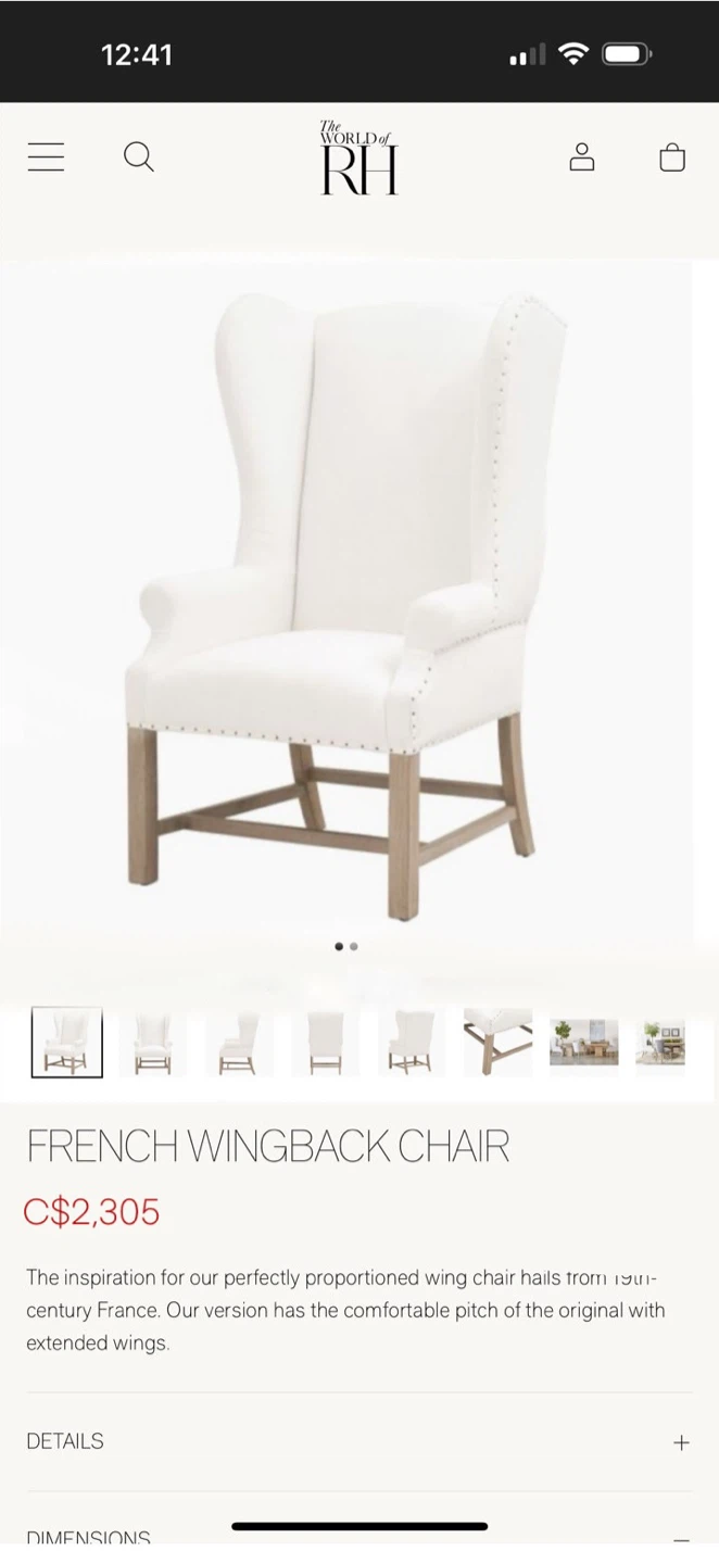 World of RH French Wingback Chair - White - photo 2