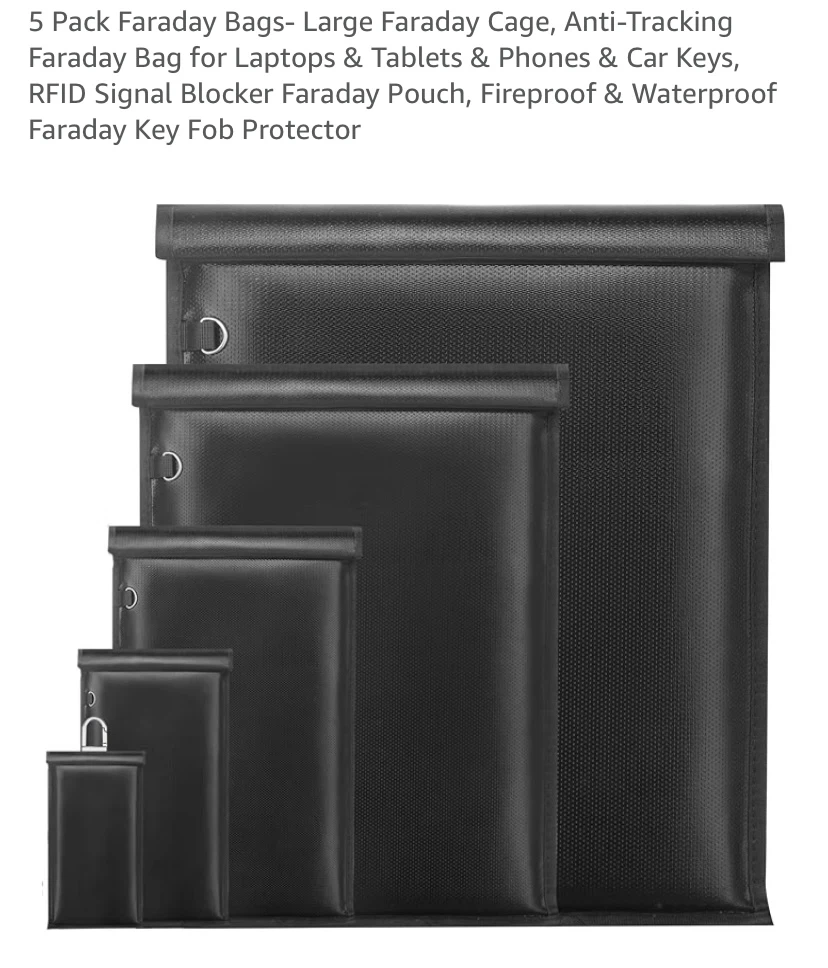 New 5 Pack Faraday Bags