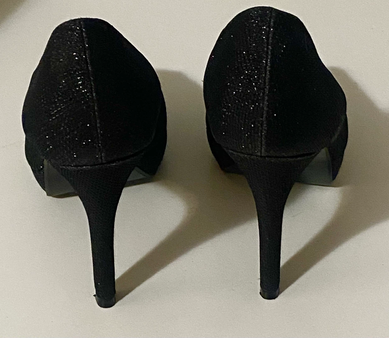 Black Glitter Peep-Toe Heels - Size 5.5 Wide Fit - photo 3