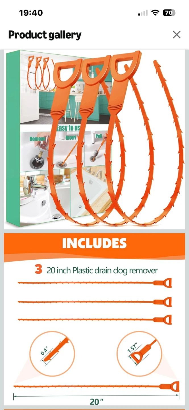 LUTICO 3 Pack 20 Inch Orange Plastic Drain Clog Removers - photo 4