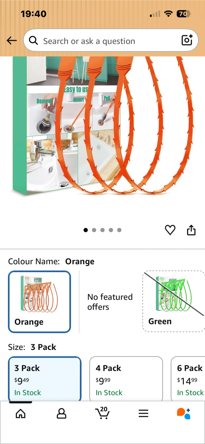 LUTICO 3 Pack 20 Inch Orange Plastic Drain Clog Removers - photo 3