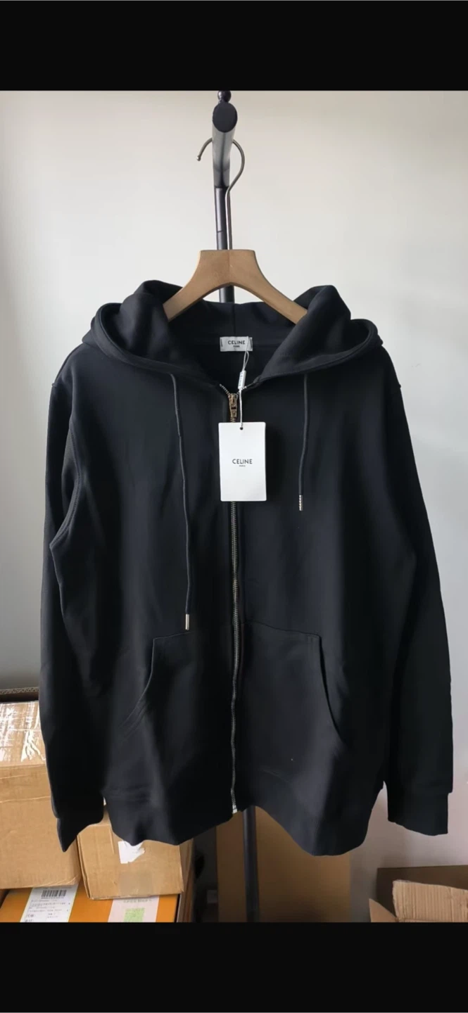 CELINE Black Zip-Up Hoodie