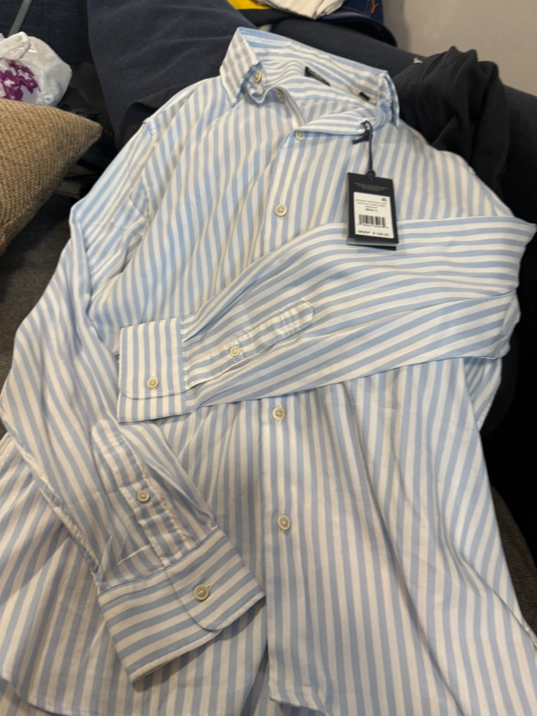 Faherty Movement Monterey Cape Stripe Shirt Blue Size L