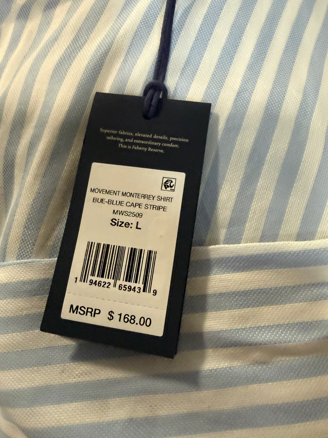 Faherty Movement Monterey Cape Stripe Shirt Blue Size L - photo 2