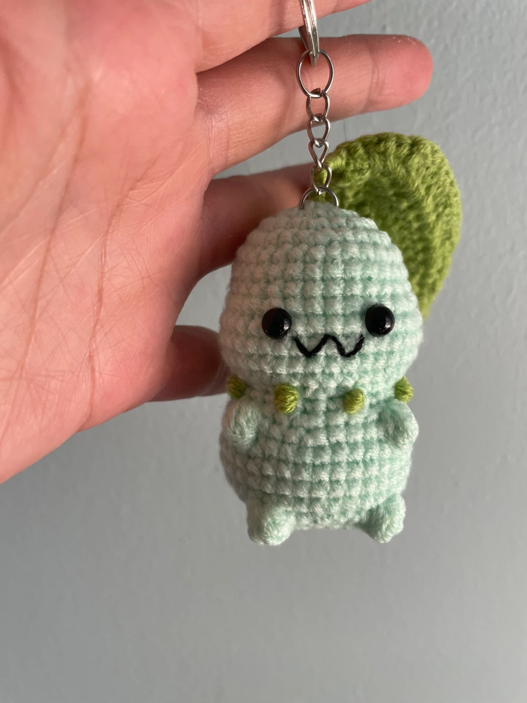 Crocheted "Chikorita" Keychain