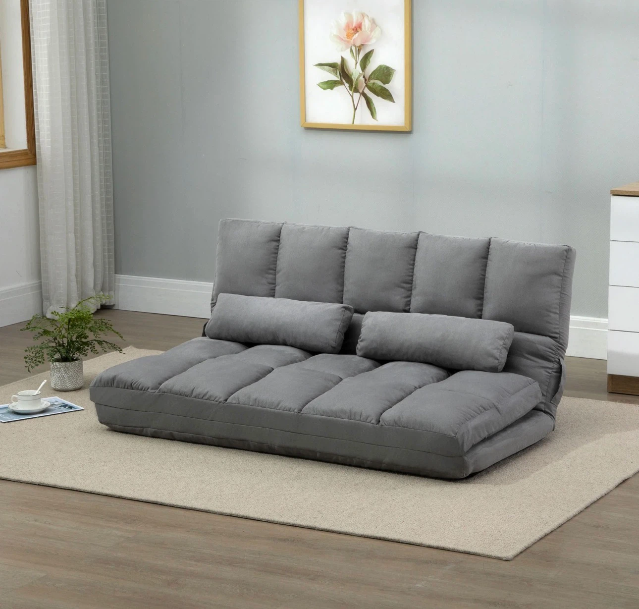 Grey Convertible Sofa Bed with 2 Pillows - photo 4