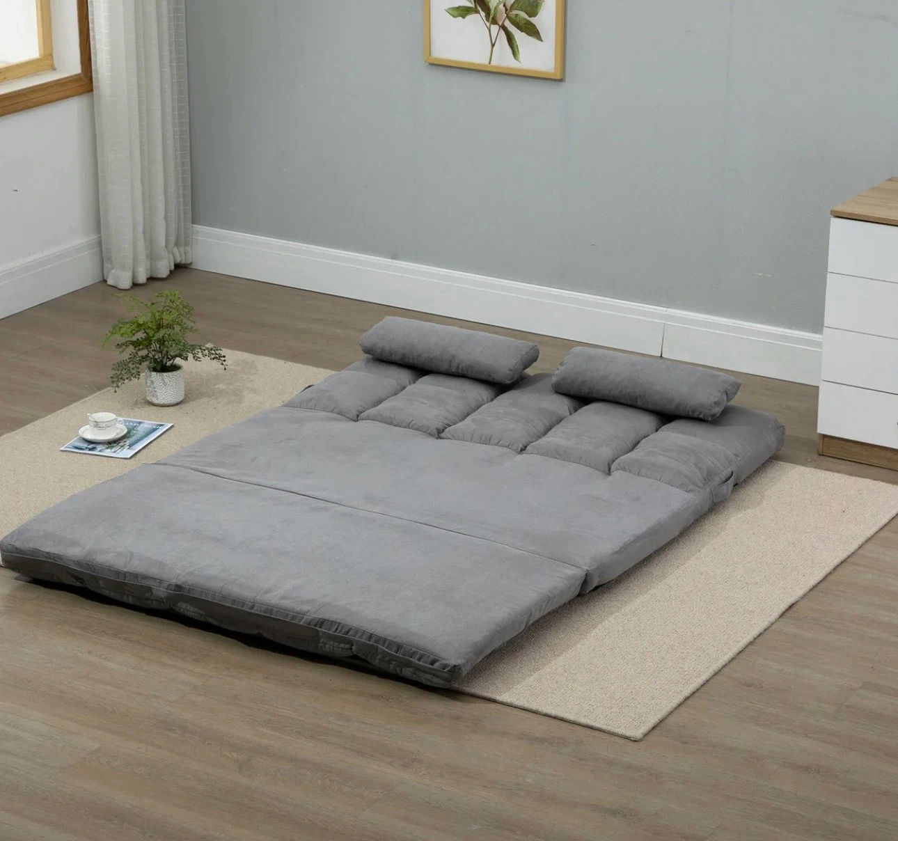 Grey Convertible Sofa Bed with 2 Pillows - photo 5