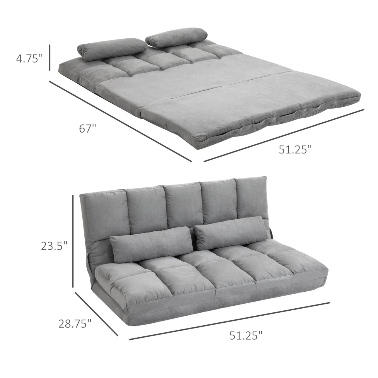 Grey Convertible Sofa Bed with 2 Pillows - photo 3