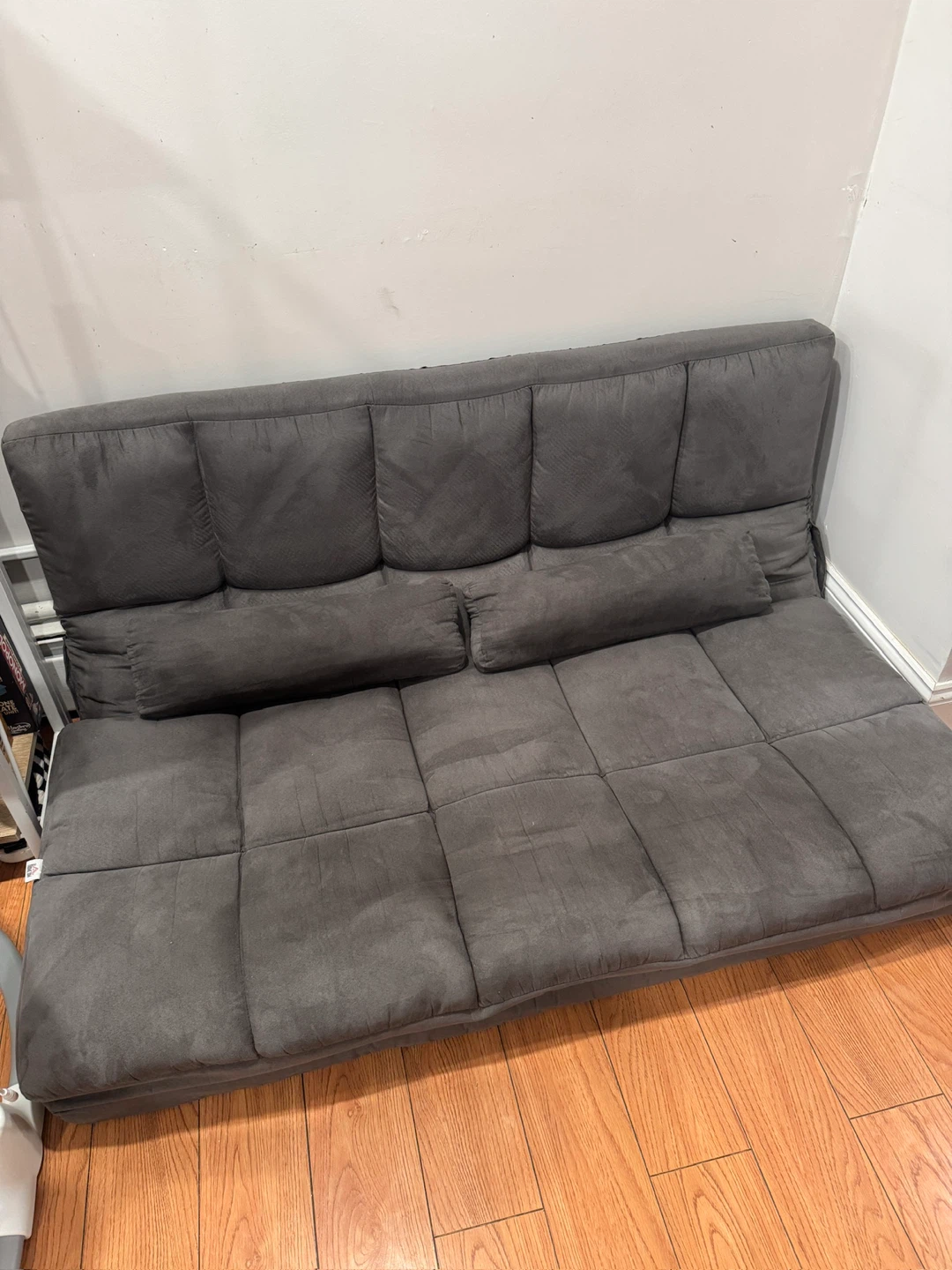 Grey Convertible Sofa Bed with 2 Pillows